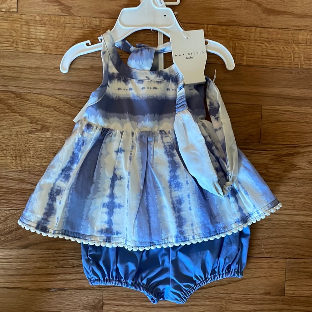 Blue Tie-Dye Summer Baby Summer Dress with headband - Never worn, tickets on.